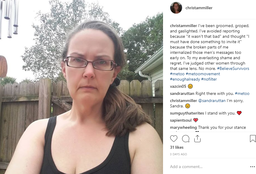 A selfie of the author, a white woman with brown shoulder length hair tied back, wearing a black tank top. Text to the right.